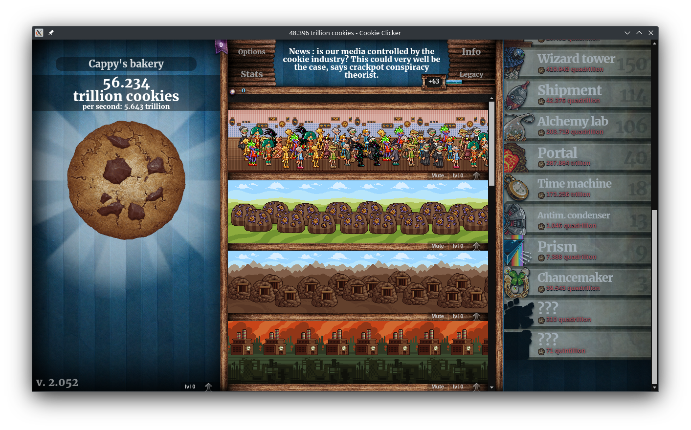 A window of the game Cookie Clicker, running on KDE Plasma